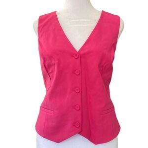 Nicole Miller Tailored Button Front Hot‎ Pink Vest Medium Work Glam Preppy Luxe